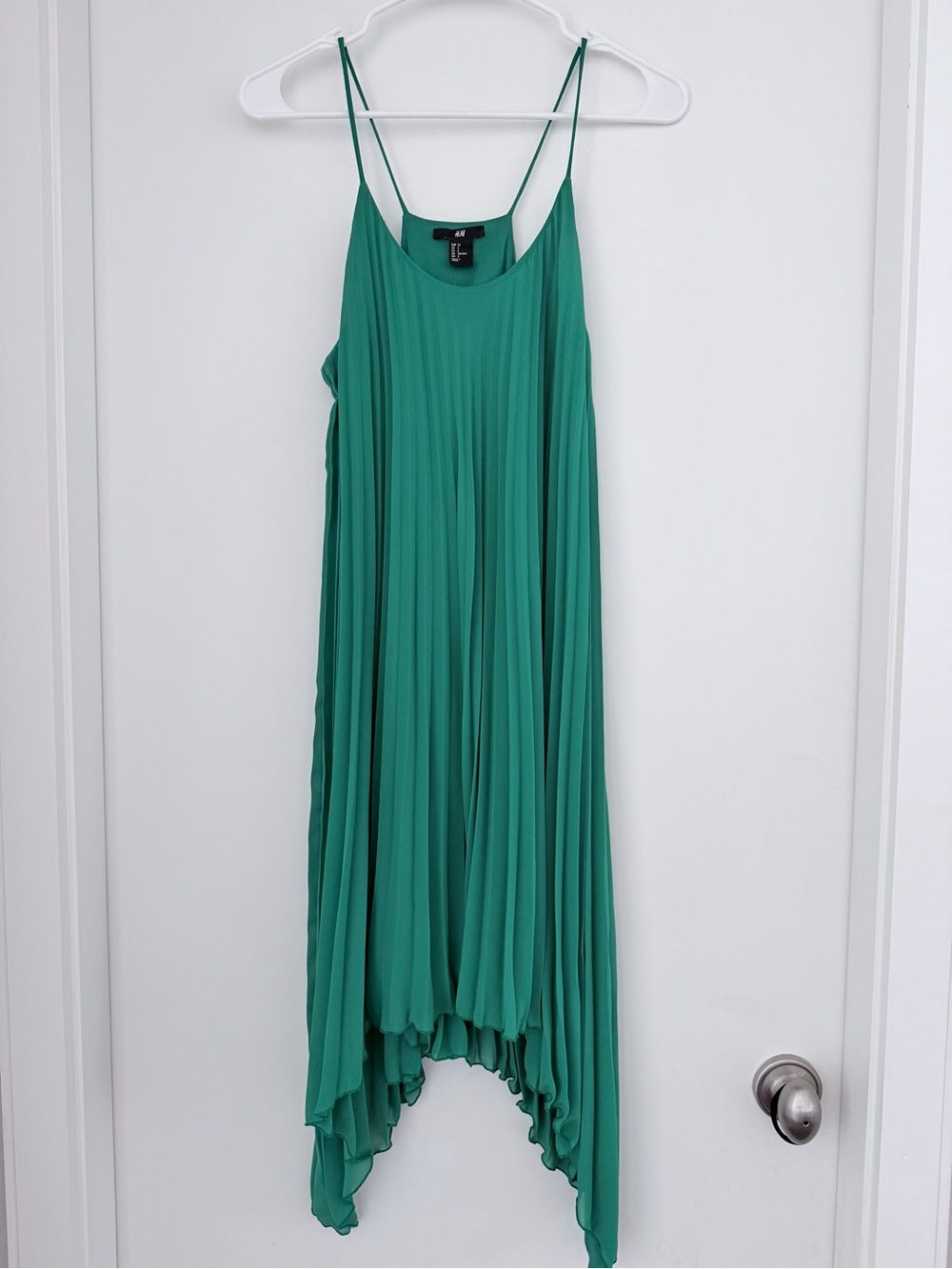 Pleated Green Spaghetti Strap Women's Dress